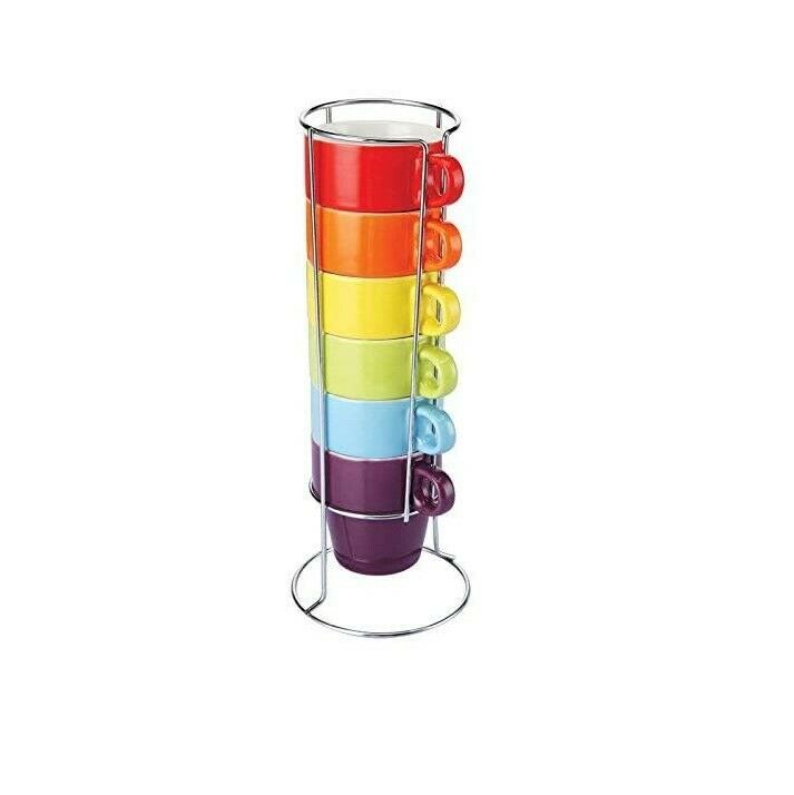 Espresso Cups Set Tea Mugs 60ML Stackable Set of 6 Coffee Cup with Cups Stand