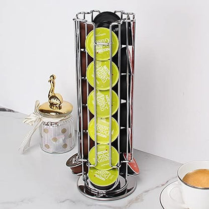 FIND A SPARE 24 Coffee Capsule Holder 360° Rotating Tower Coffee Pods Storage Rack Stand Suitable for Dolce Gusto Coffee Capsules – Non-Slip Surface – Sleek Black Finish