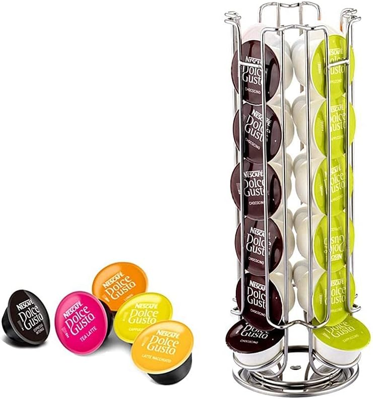 FIND A SPARE 24 Coffee Capsule Holder 360° Rotating Tower Coffee Pods Storage Rack Stand Suitable for Dolce Gusto Coffee Capsules – Non-Slip Surface – Sleek Black Finish