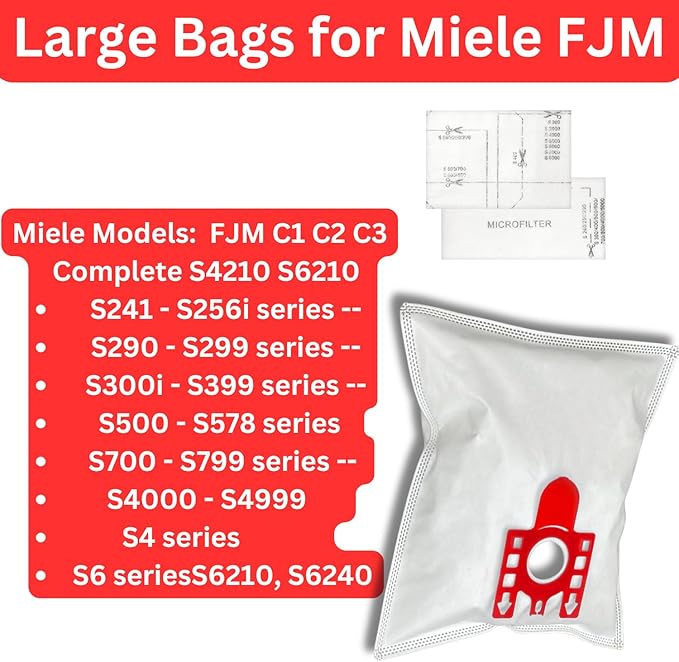 Vacuum Cleaner Dust Bags Type FJM 3D For Miele S700 S4000-S4999 S241-S256i Pack of 5