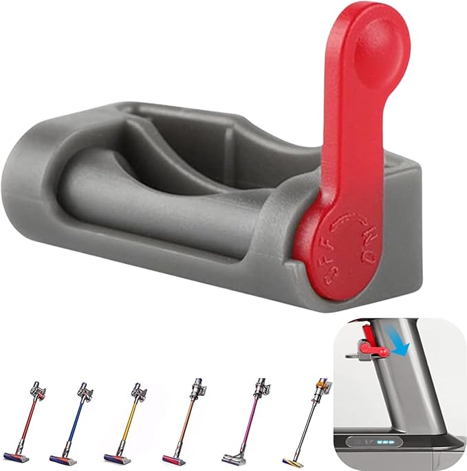 Hands-Free Trigger Lock Clamp for Dyson V6, V7, V8, V10, V11, and V15 Vacuum Cleaners | Power Button Holder for Absolute, Animal, and Motorhead Models (Grey & Red)