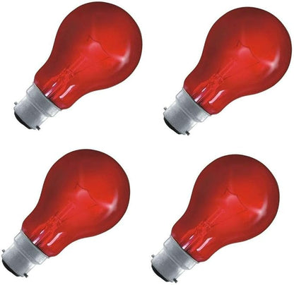 60W Fireglow Red Light Bulbs – B22/BC GLS Incandescent – Set of 4