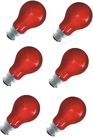 6 Fireglow 60W Red Glow GLS Incandescent Bulbs BC/B22