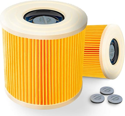 2x Filters for Kärcher WD3 WD2 WD1 MV3 MV2 A K NT SE VC – Round Filters + Closure Screws