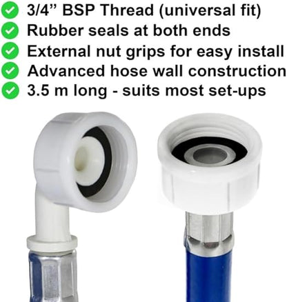 Extra Long Universal Inlet Hose 3.5M – Blue Cold Water Pipe for Washers & Dishwashers