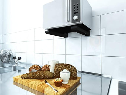 Universal Microwave Shelf Wall Bracket Holder | Extendable Arms | Microwave Weight 40kg | Under Cabinet | (Black) Suitable for All Microwaves