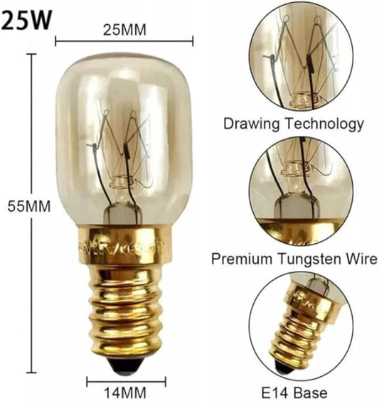 2 x 25W SES E14 Oven & Fridge Bulbs – Warm White 2700K T22 Incandescent
