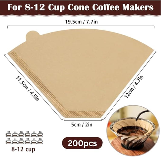 Natural #4 Cone Coffee Filters 8-12 Cup – 200 Unbleached, Chlorine-Free Filters for Pour Over & Drip Coffee Makers