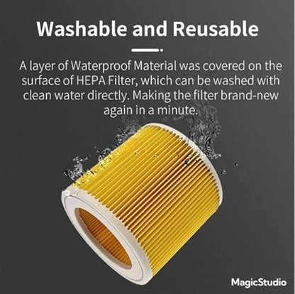 FIND A SPARE Pack of 2 Cartridge Filter For Karcher WD2 WD3 MV2 MV3 Wet & Dry Vacuum Hoover Cleaner Alternative to 64145520