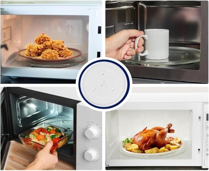 Universal 315mm (12.4") Microwave Replacement Glass Tray with 3 Clips – Strong & Long-Lasting
