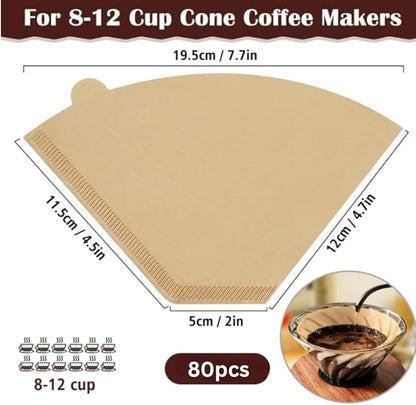 80 Count #4 Coffee Filters – Natural, Unbleached Cone Paper for 8–12 Cup Brewers