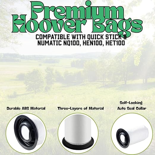 Pack of 20 Quick Pods Vacuum Bags – Compatible with Henry Quick Stick & Numatic Hen 100, Microfiber