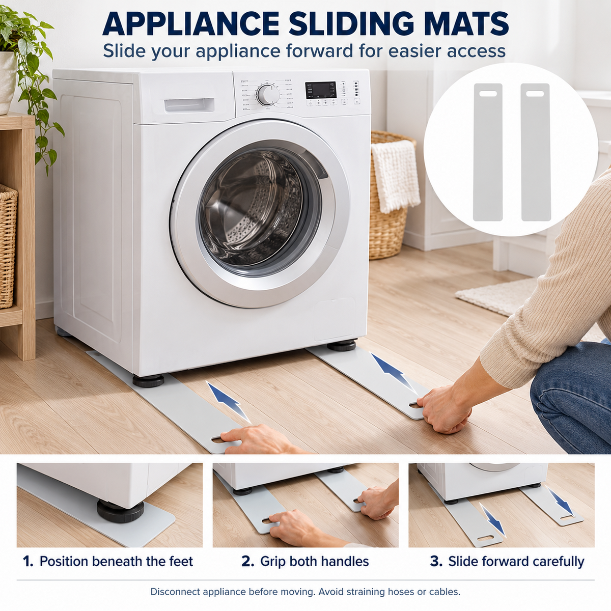 100cm Washing Machine Moving Sliders 2 Pack – Heavy Duty Appliance Skis for Dryer Fridge Dishwasher