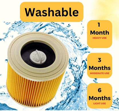 2 Pack Replacement Washable Filters for Karcher WD2.200 WD3.500 Wet Dry Vacuum