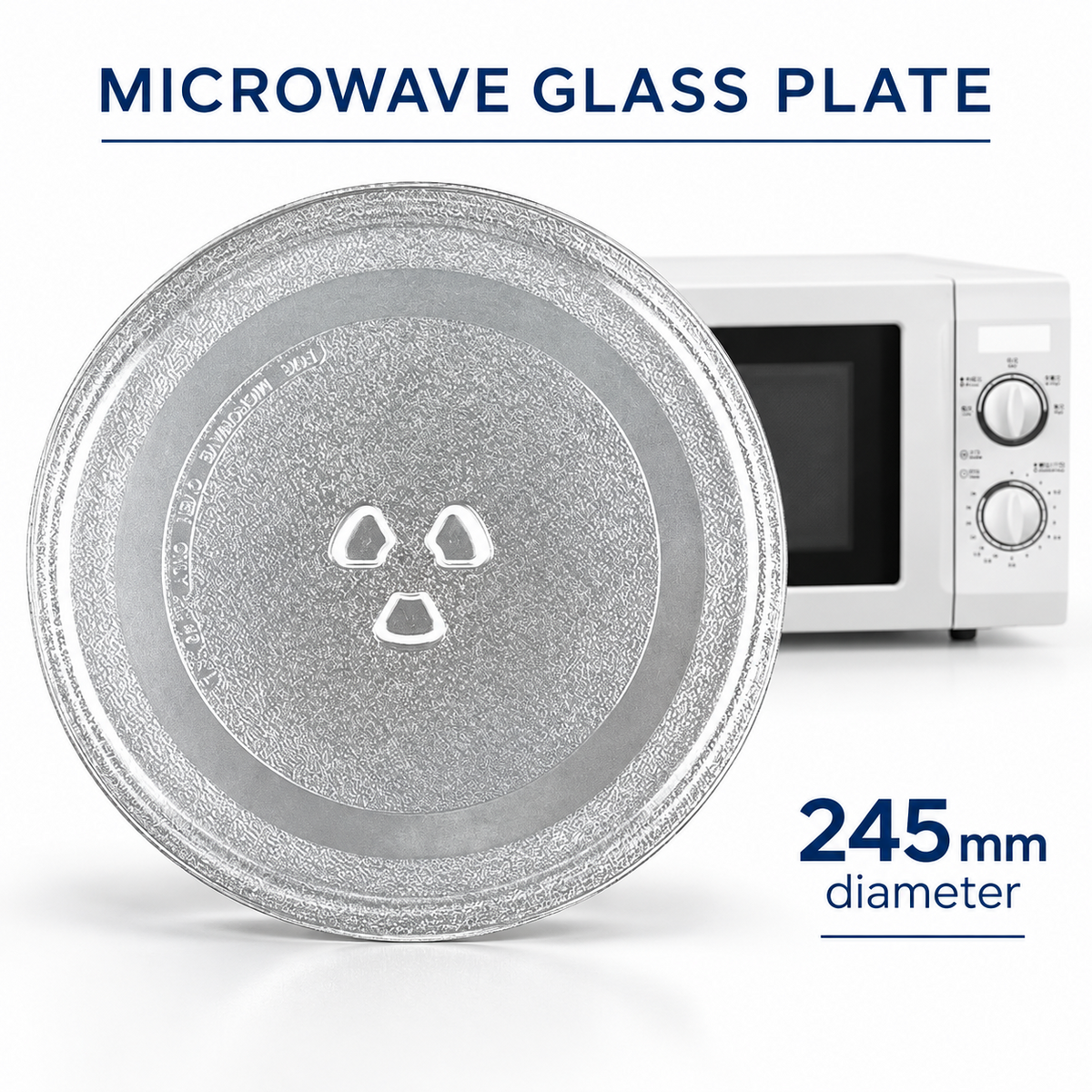 245mm Microwave Oven Glass Turntable Plate Universal Replacement 3 Pip Base