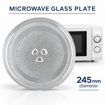 245mm Microwave Oven Glass Turntable Plate Universal Replacement 3 Pip Base