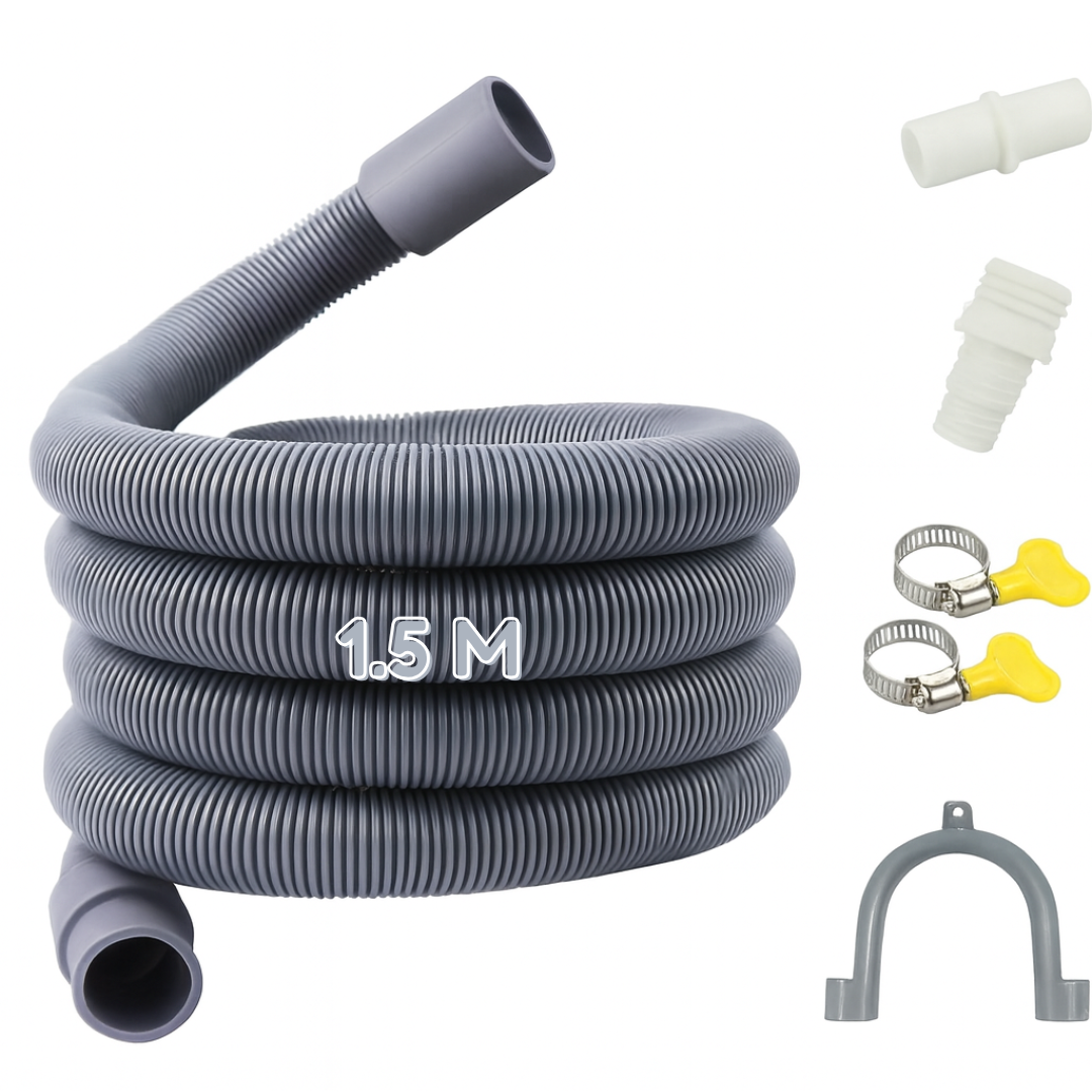 1.5M Universal Washing Machine Dishwasher Drain Hose Kit with Adaptor & Clamps