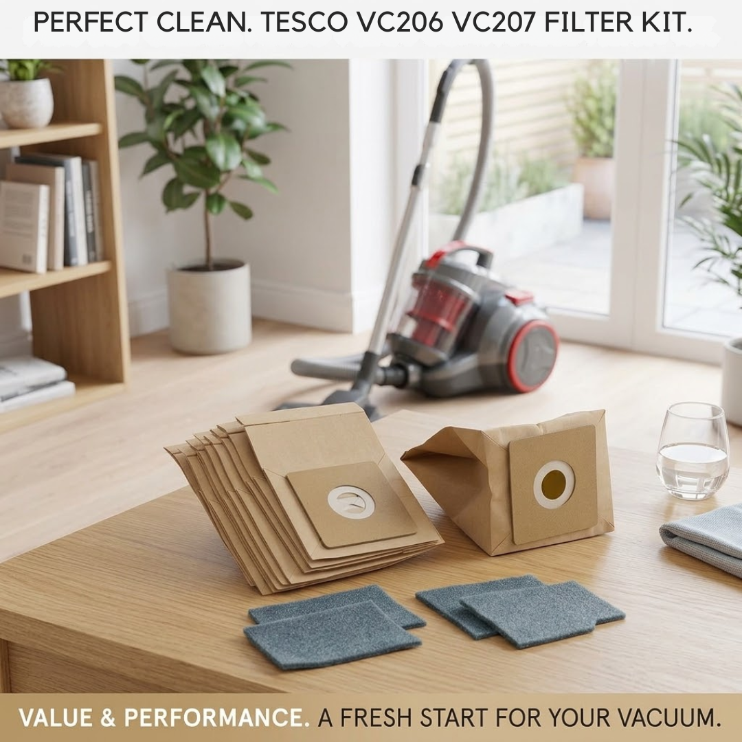 Replacement Dust Bags and Motor Filters Kit 5 Pack for Tesco VC206 VC207 Vacuum Cleaner