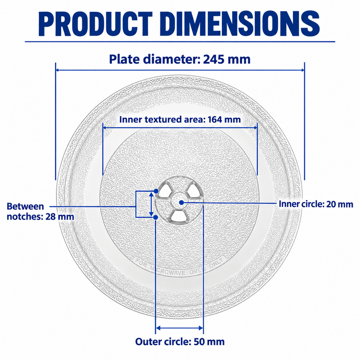 Replacement Microwave Turntable Glass Plate 245mm 3 Pip Fittings Clear Dish