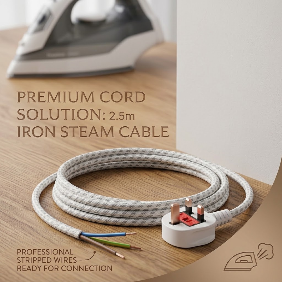 2.5m Replacement Power Lead for Steam Generator Iron with UK 13A Plug