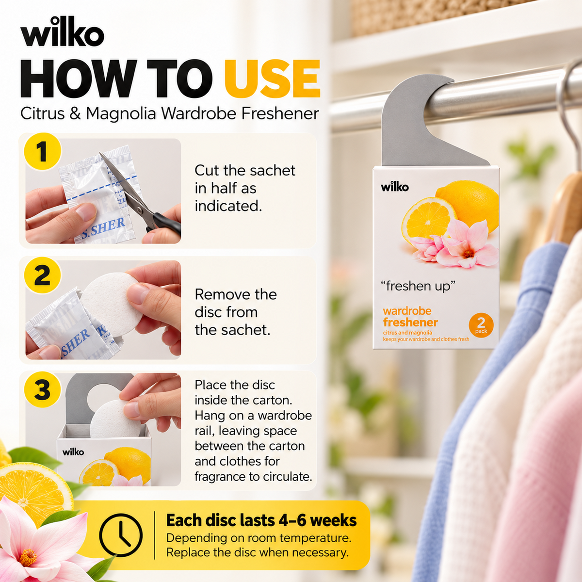 Title: 6 x Citrus Blossom Hanging Wardrobe Fresheners + 6 Free Fragrance Refills