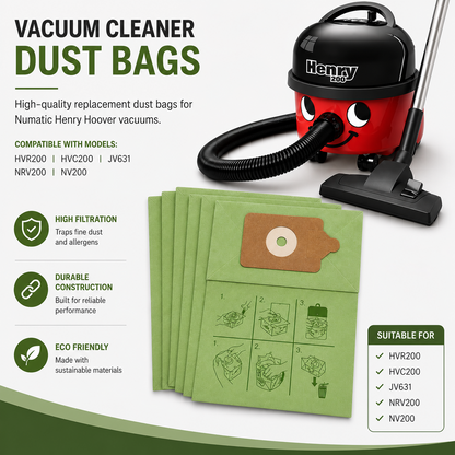 20 Vacuum Dust Bags with 10 Air Fresheners Compatible with Henry Hetty James