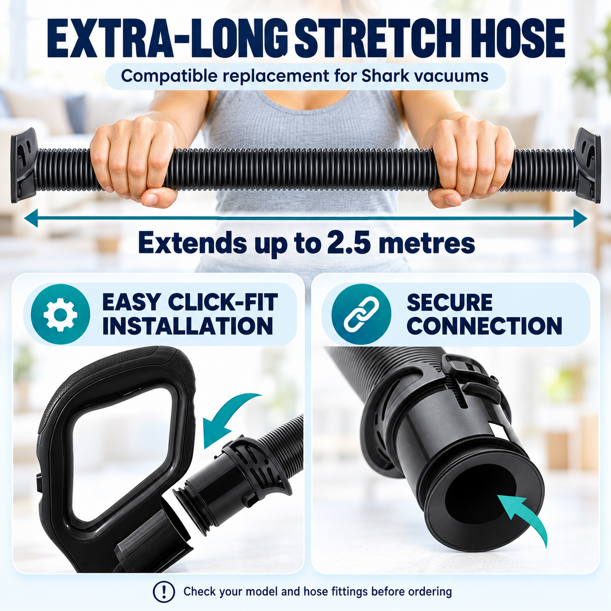 Flexible 2.5m Main Hose with Handle Replacement Compatible with Shark NV602UK NV702UK NV702UKT NZ690UK Vacuum