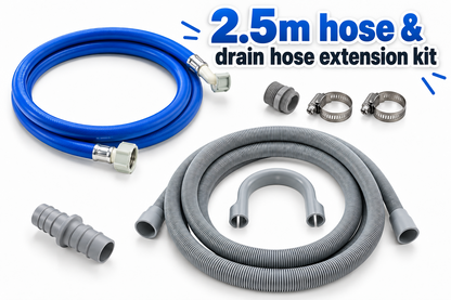 Washing Machine Water Fill & Drain Outlet Hose Extension Kit 2.5 Metre