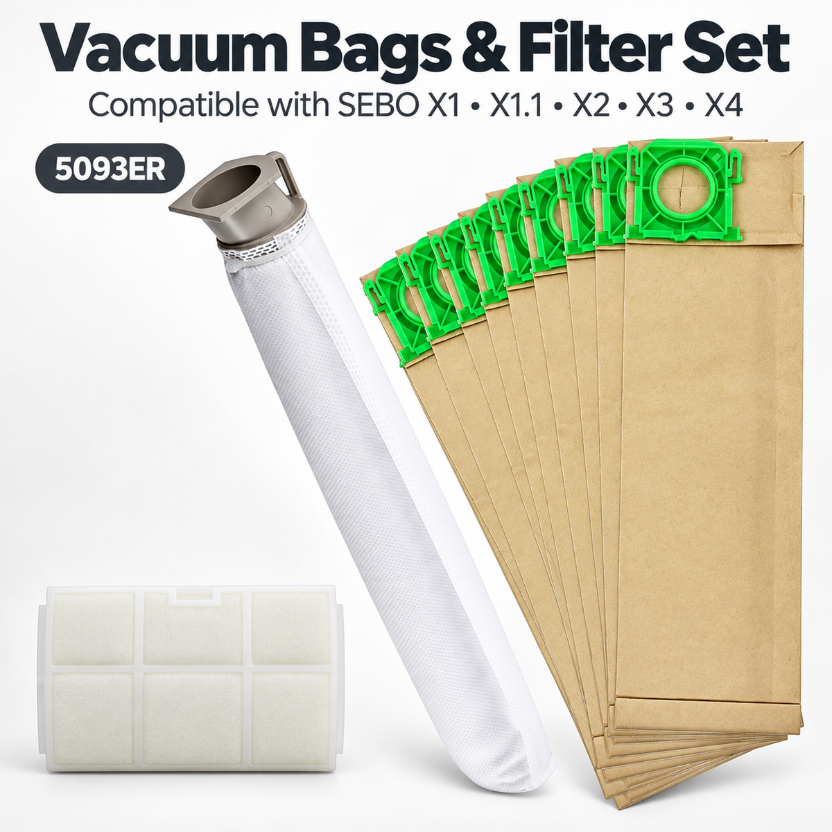 5093ER Vacuum Dust Bags Compatible with SEBO X Series XP30 X1 X4 X7 X8 X10 370