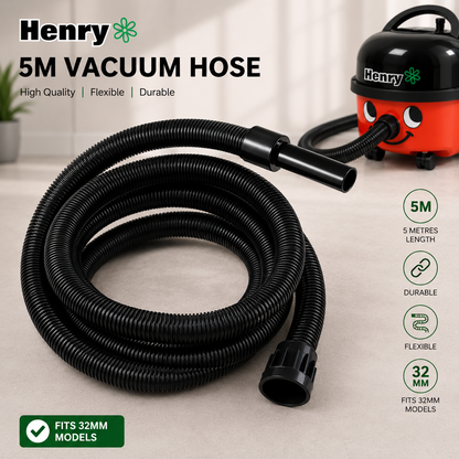 5m Extra Long 32mm Vacuum Cleaner Hose Compatible with Henry Vacuum Cleaners Stair Reach
