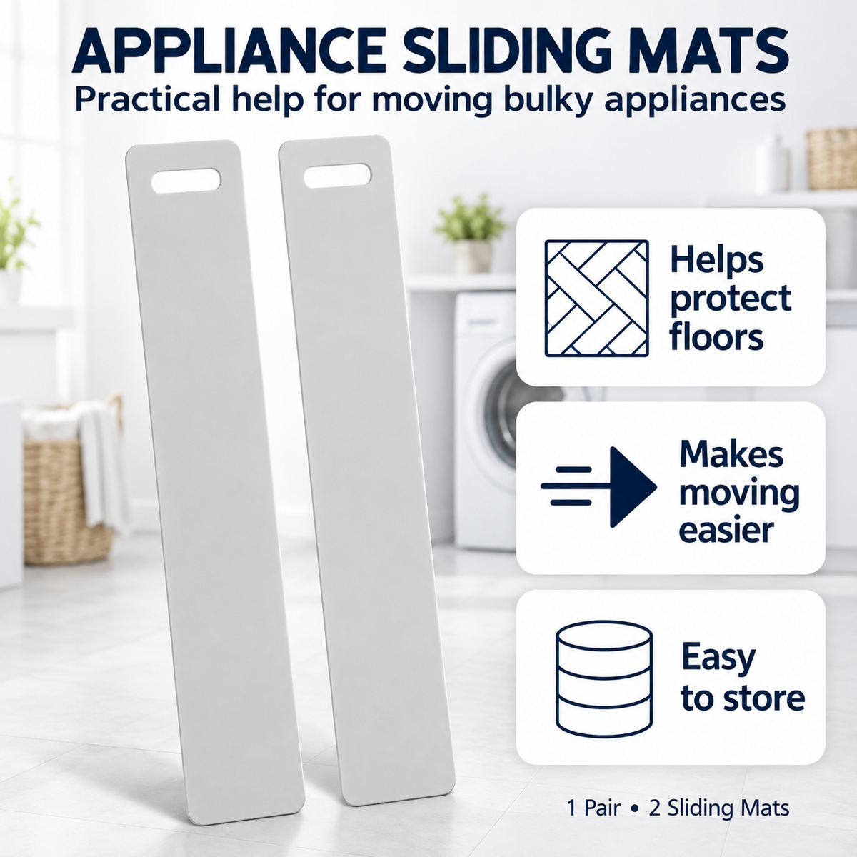100cm Washing Machine Moving Sliders 2 Pack – Heavy Duty Appliance Skis for Dryer Fridge Dishwasher