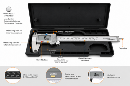 6 Inch Digital Vernier Caliper 150mm Stainless Steel Electronic Measuring Tool