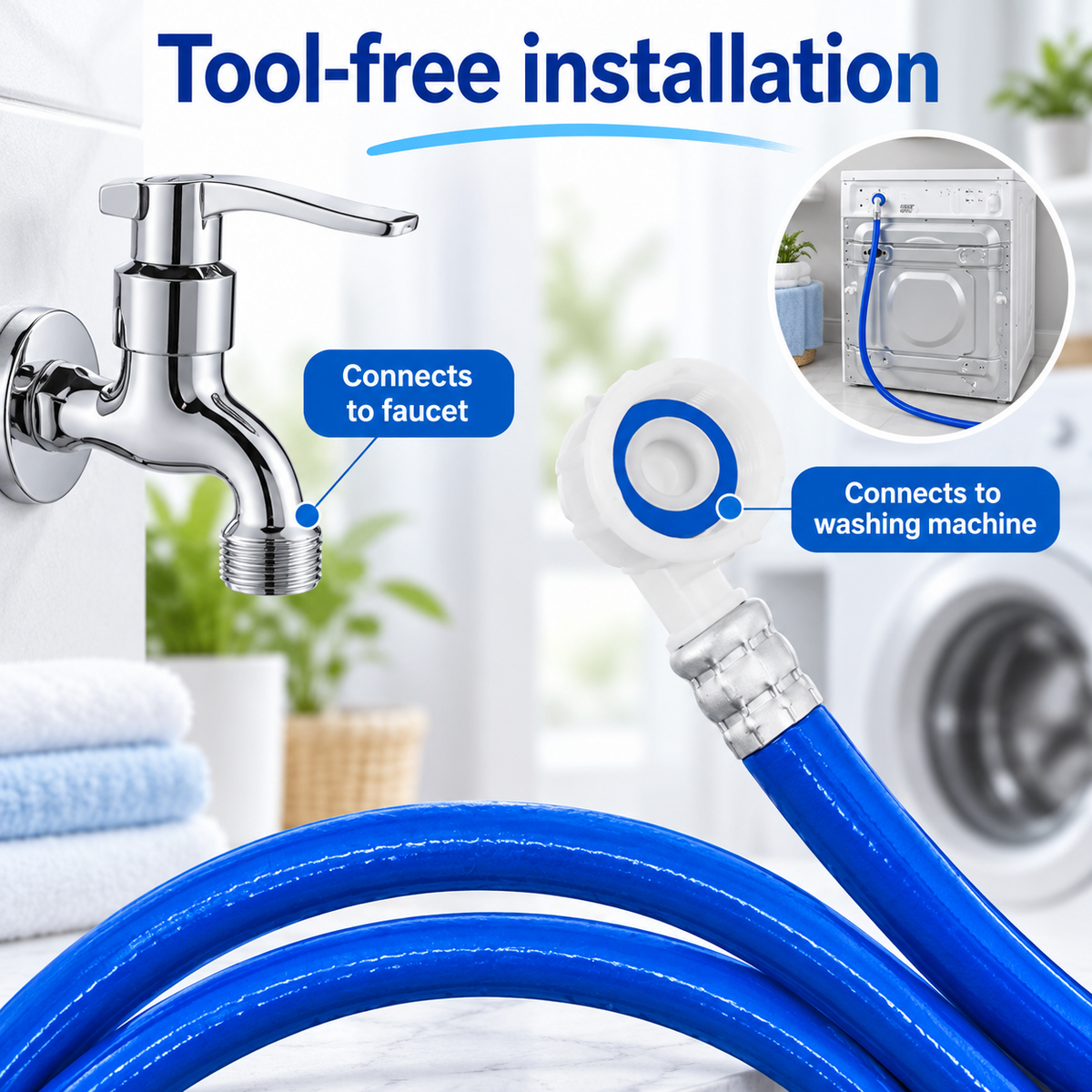 2.5m Washing Machine Fill Pipe & Drain Hose Extension Kit with Connector