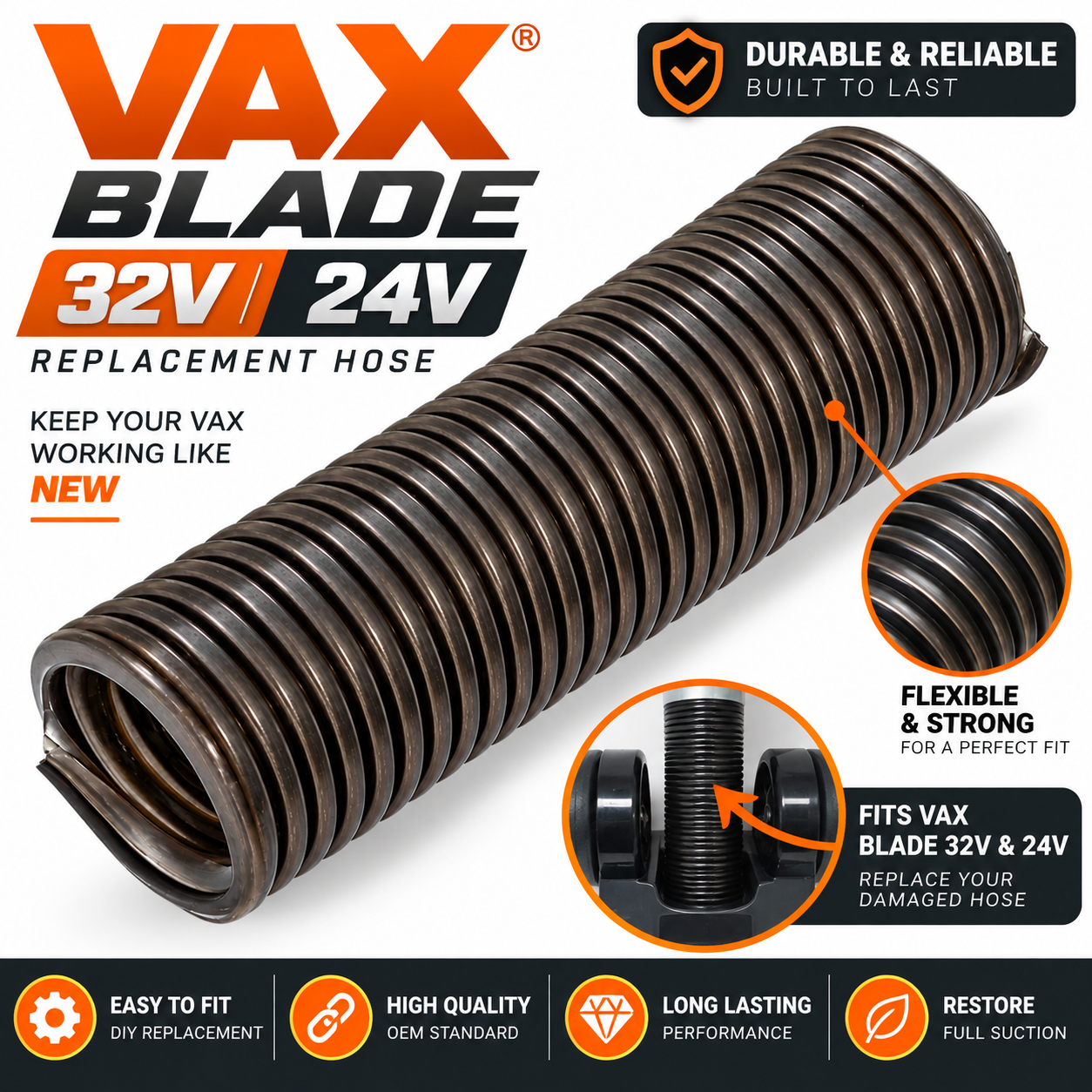 Replacement Hose for Vax Blade 24V 32V Cordless Stick Vacuum Floor Head Tool Pipe