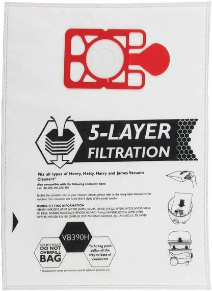 20 Pack NVM-1CH Microfibre Hoover Bags for Henry Hetty James Vacuum Cleaners