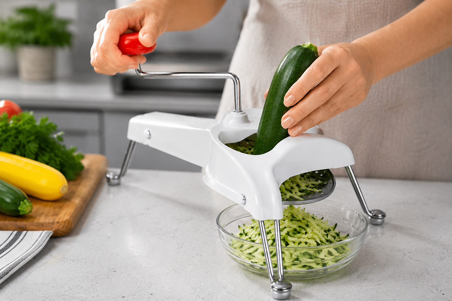 3-in-1 Rotary Vegetable Grater Hand Crank Slicer Julienne Cutter with 3 Discs