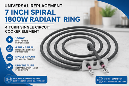 7 Inch 1800W Cooker Radiant Ring 240V 4 Turn Replacement Heating Element
