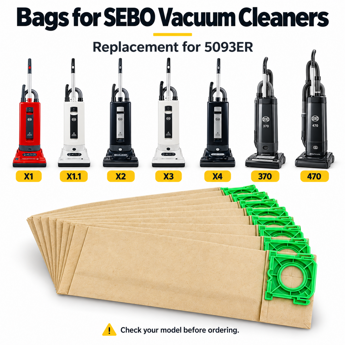 5093ER Vacuum Dust Bags Compatible with SEBO X Series XP30 X1 X4 X7 X8 X10 370