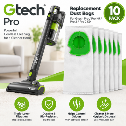 Gtech Pro K9 Compatible Microfibre Vacuum Dust Bags ATF301 ATF303 ATF305