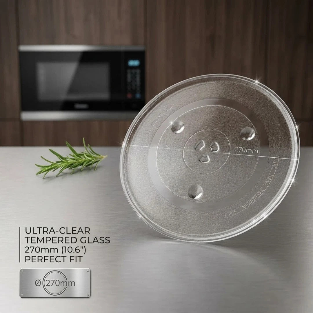 Universal 270mm Microwave Glass Turntable Plate 3 Lug Compatible with Russell Hobbs