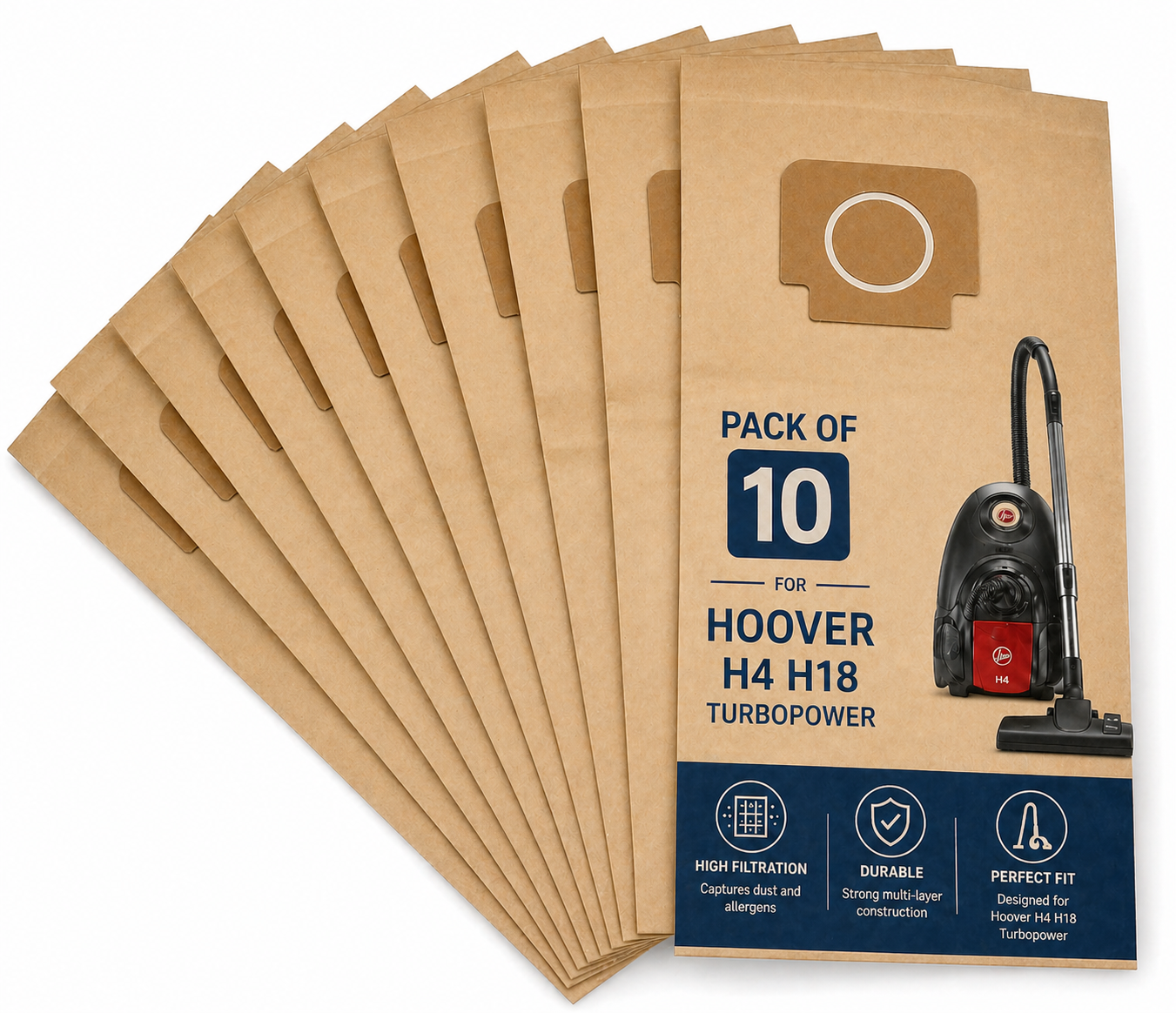 10 Pack Heavy Duty Paper Dust Bags for Hoover Turbopower 2 3 H4 H18 Vacuum