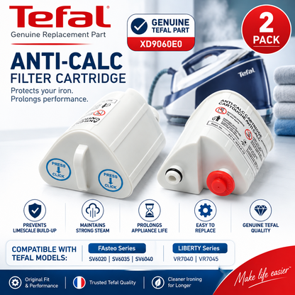 Genuine Tefal XD9060E0 Anti Calc Filter Cartridges Fasteo SV6020 SV6035 SV6040 2 Pack