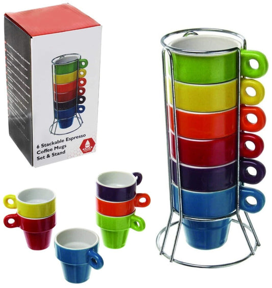 Espresso Cups Set Tea Mugs 60ML Stackable Set of 6 Coffee Cup with Cups Stand