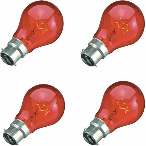 4 x 60W Red Fireglow Light Bulbs Bayonet BC B22 for Flame Effect Electric Fires