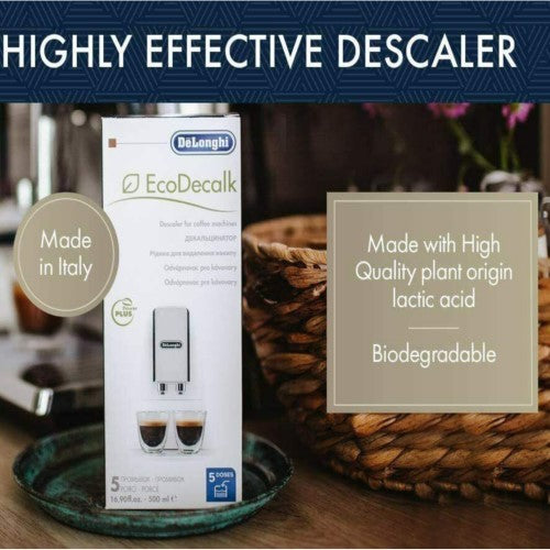 De'Longhi Eco Decalk Natural Coffee Machine Descaler Solution Pack of 4 x  100ml 