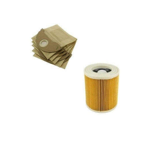 1x Cartridge Filter 5x Paper Dust Bags For Karcher WD2240 WD2200 Vacuum Cleaners