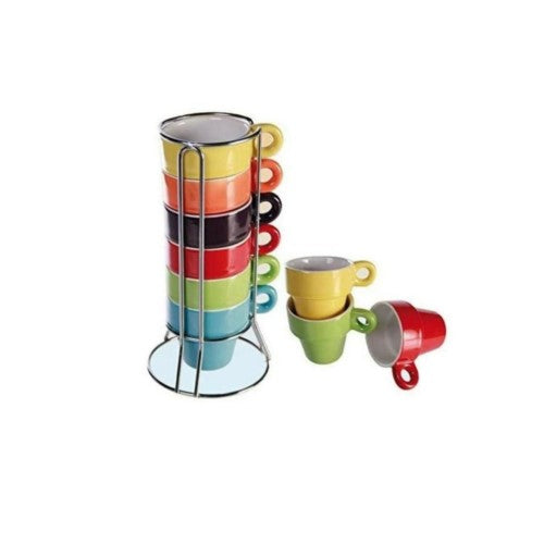 Small Espresso Cups Set Tea Mugs 60ML Stackable Set of 6 Coffee Cup with Cups Stand